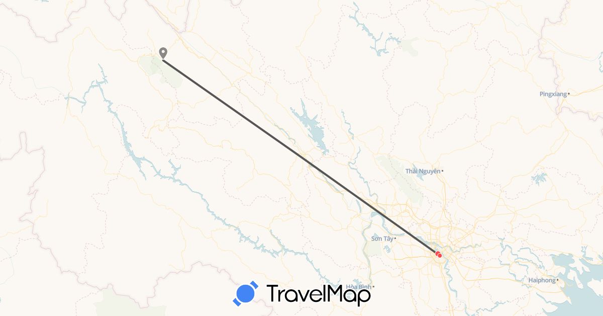 TravelMap itinerary: plane, hiking, motorbike in Vietnam (Asia)